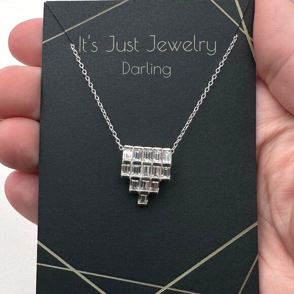 Kohls Womans Necklace Sterling Silver CZ Art Deco Style Original Tags 100 - Picture 1 of 4